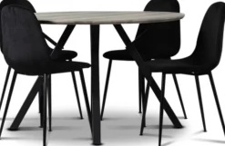 Smokey matgrupp, runt matbord med 4 st Carisma sammetsstolar - Svart + 3.00 x Möbeltassar