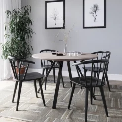 Smokey matgrupp, runt matbord med 4 st Dalsland karmstol - Gråbetsad ek/svart