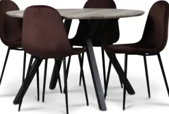 Smokey matgrupp, runt matbord med 4 st Carisma sammetsstolar - Bordeaux + 4.00 x Stolsdyna
