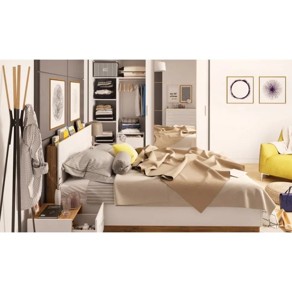 Säng 180 x 200 cm - Vit/stirling ek