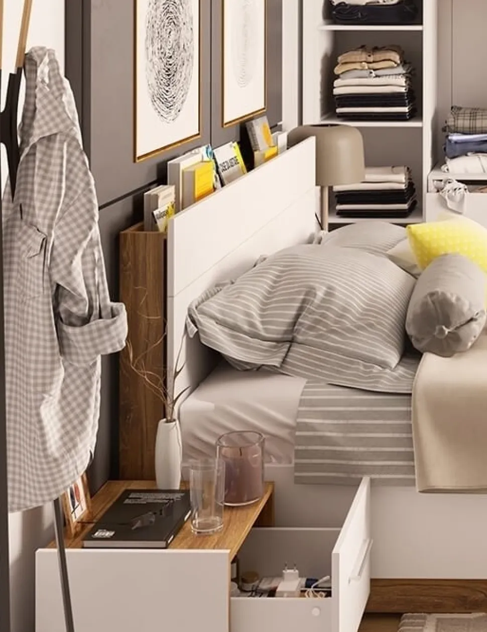 Säng 180 x 200 cm - Vit/stirling ek