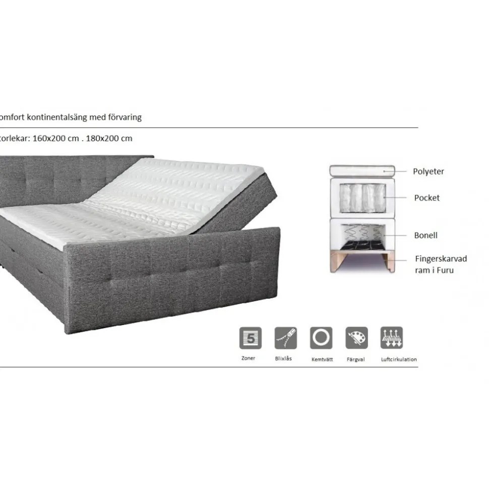 Säng med förvaring 180x200 cm - Grå