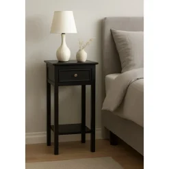 Sängbord 75 cm högt antiksvart - Holmby + Möbeltassar