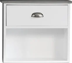 Sängbord Hugo vägghängt med 1 låda - Vit/Cement + Textilrengöring för möbler