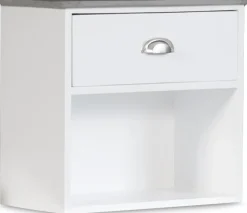 Sängbord Hugo vägghängt med 1 låda - Vit/Cement