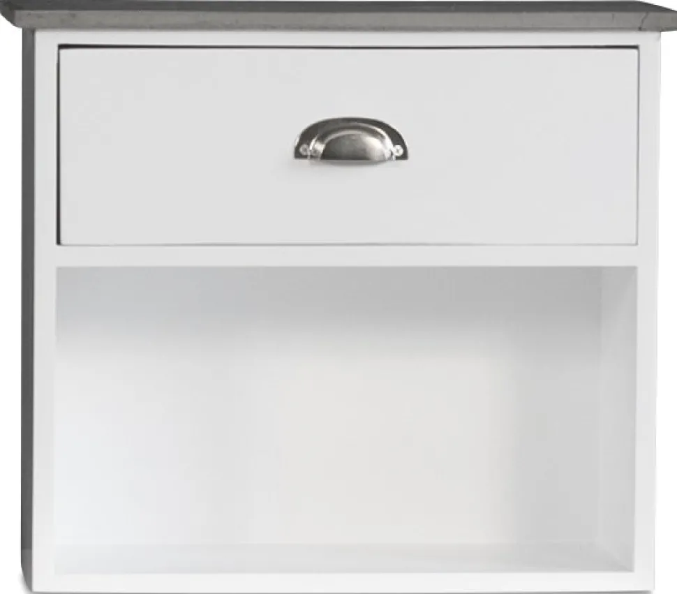 Sängbord Hugo vägghängt med 1 låda - Vit/Cement + Möbeltassar