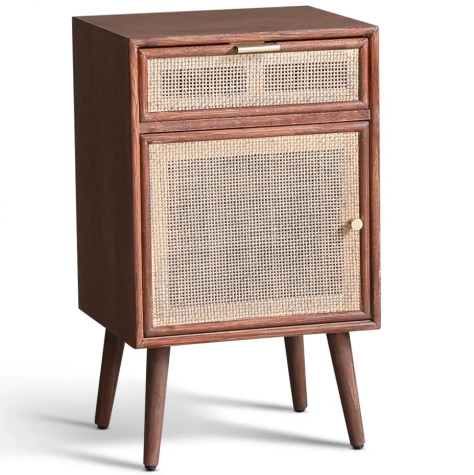 Sängbord valnöt/rotting 71 cm högt + Möbeltassar