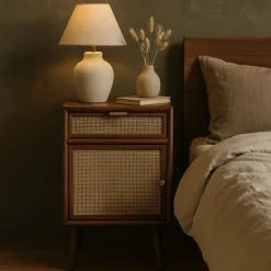 Sängbord valnöt/rotting 71 cm högt + Textilrengöring för möbler