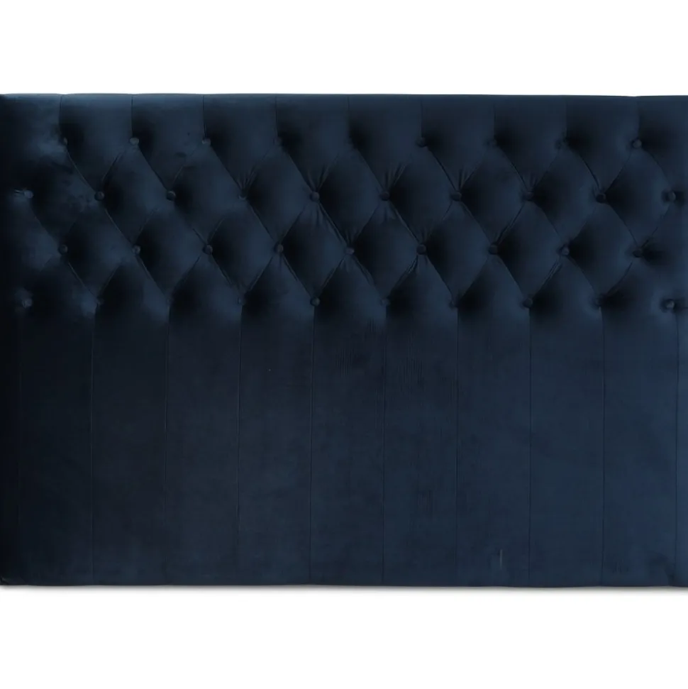 Sänggavel med knappar blå sammet - Valfri bredd + Möbeltassar