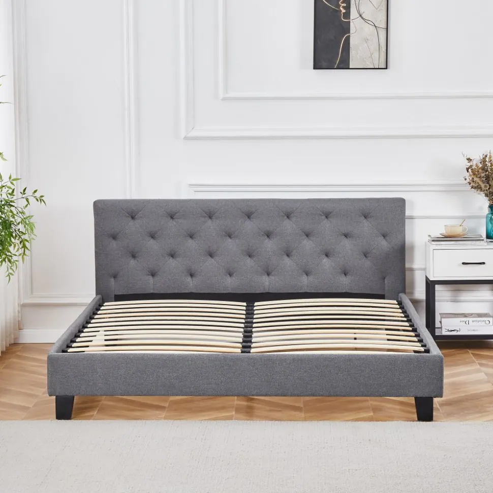 Sängram inklusive sänggavel 160 x 200 cm - Grå + Möbeltassar