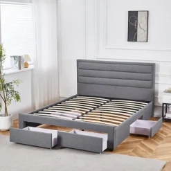 Sängram med förvaring inklusive sänggavel 180 x 200 cm - Grå + Möbeltassar