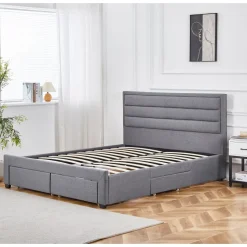 Sängram med förvaring inklusive sänggavel 180 x 200 cm - Grå + Textilrengöring för möbler