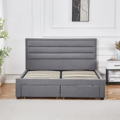 Sängram med förvaring inklusive sänggavel 180 x 200 cm - Grå + Textilrengöring för möbler