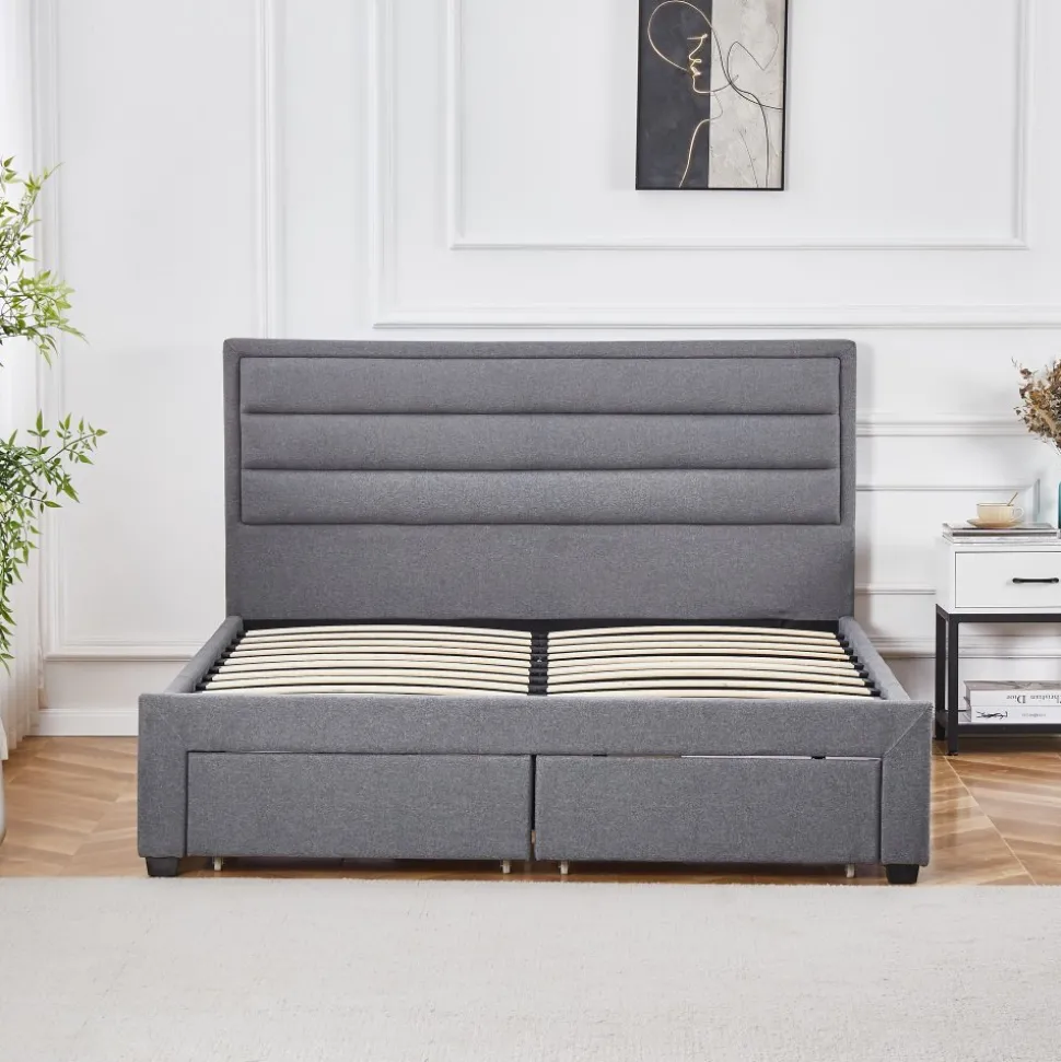 Sängram med förvaring inklusive sänggavel 180 x 200 cm - Grå + Textilrengöring för möbler