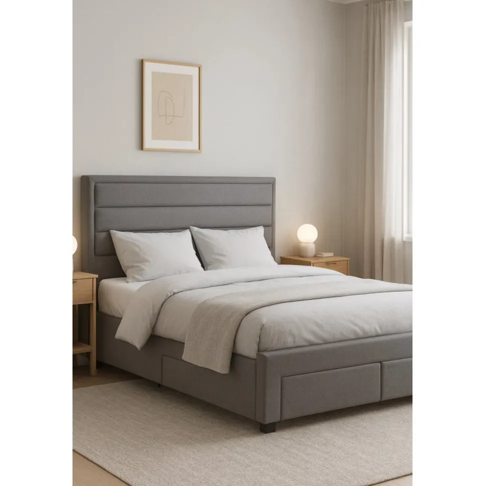 Sängram med förvaring inklusive sänggavel 160 x 200 cm grå