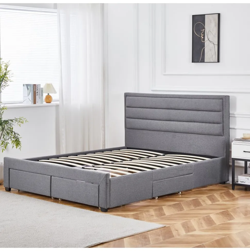 Sängram med förvaring inklusive sänggavel 160 x 200 cm grå