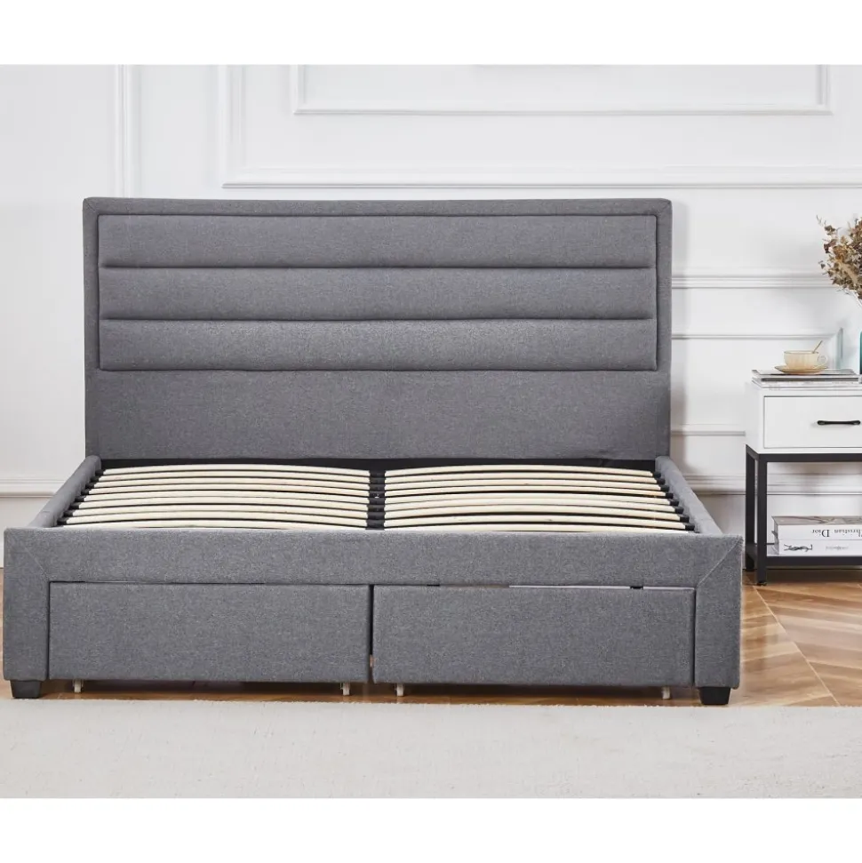 Sängram med förvaring inklusive sänggavel 160 x 200 cm grå