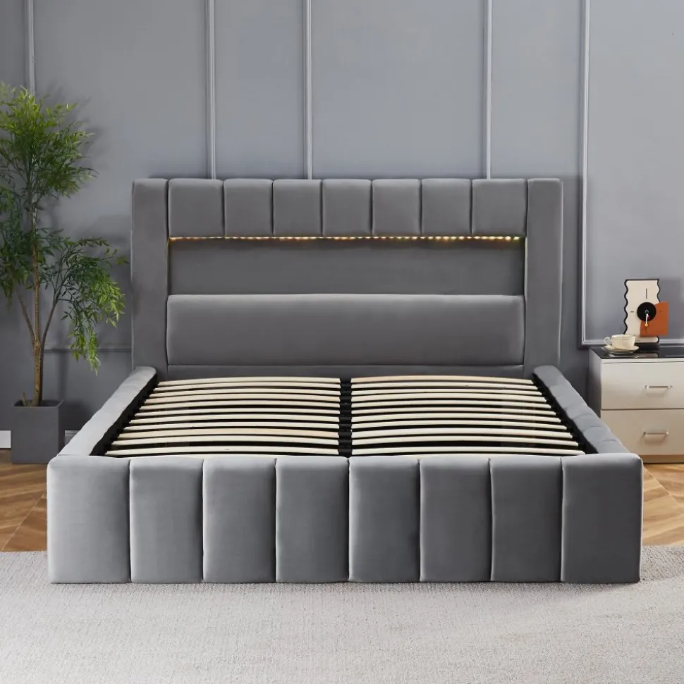 Sängram med led-belysning 160x200 cm