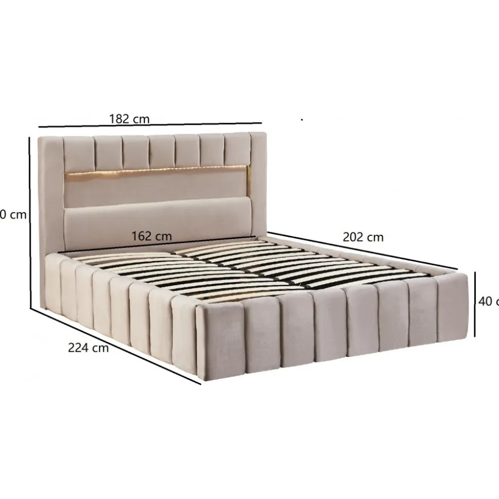 Sängram med led-belysning 160x200 cm