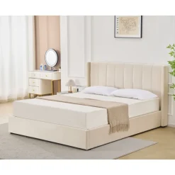 Sängram med sänggavel och förvaring 180 x 200 cm - Beige - Bianca