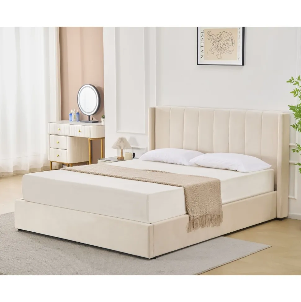 Sängram med sänggavel och förvaring 180 x 200 cm - Beige - Bianca