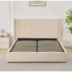 Sängram med sänggavel och förvaring 180 x 200 cm - Beige - Bianca