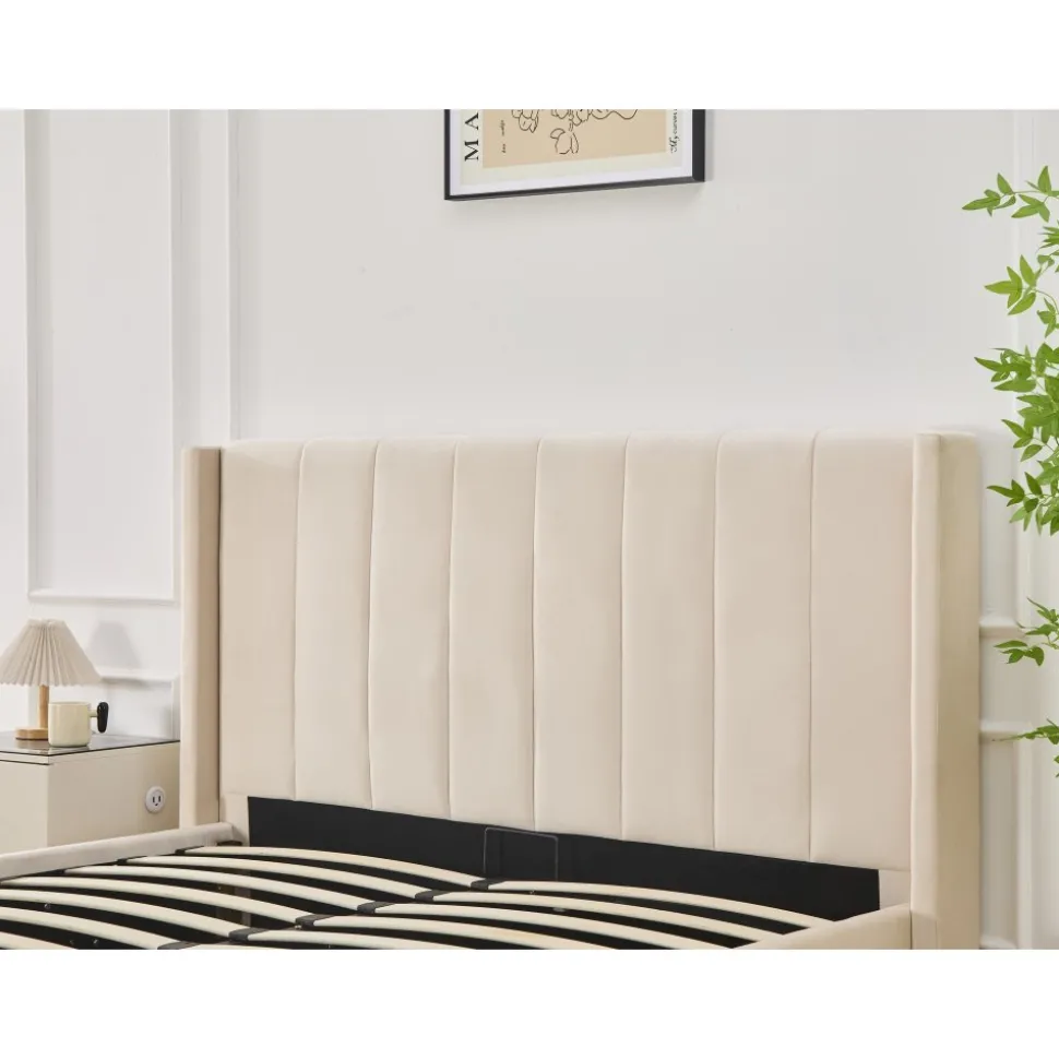 Sängram med sänggavel och förvaring 180 x 200 cm - Beige - Bianca