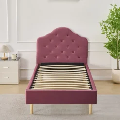 Sängram rosa sammet - 90 x 200 cm