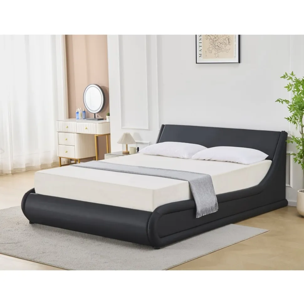 Sängram svart konstläder 160 x 200 cm