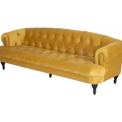 Soffa 235 cm bred i gul sammet chesterfield