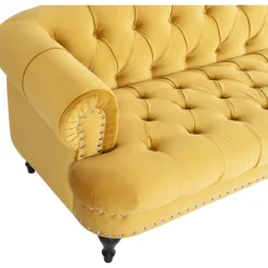 Soffa 235 cm bred i gul sammet chesterfield