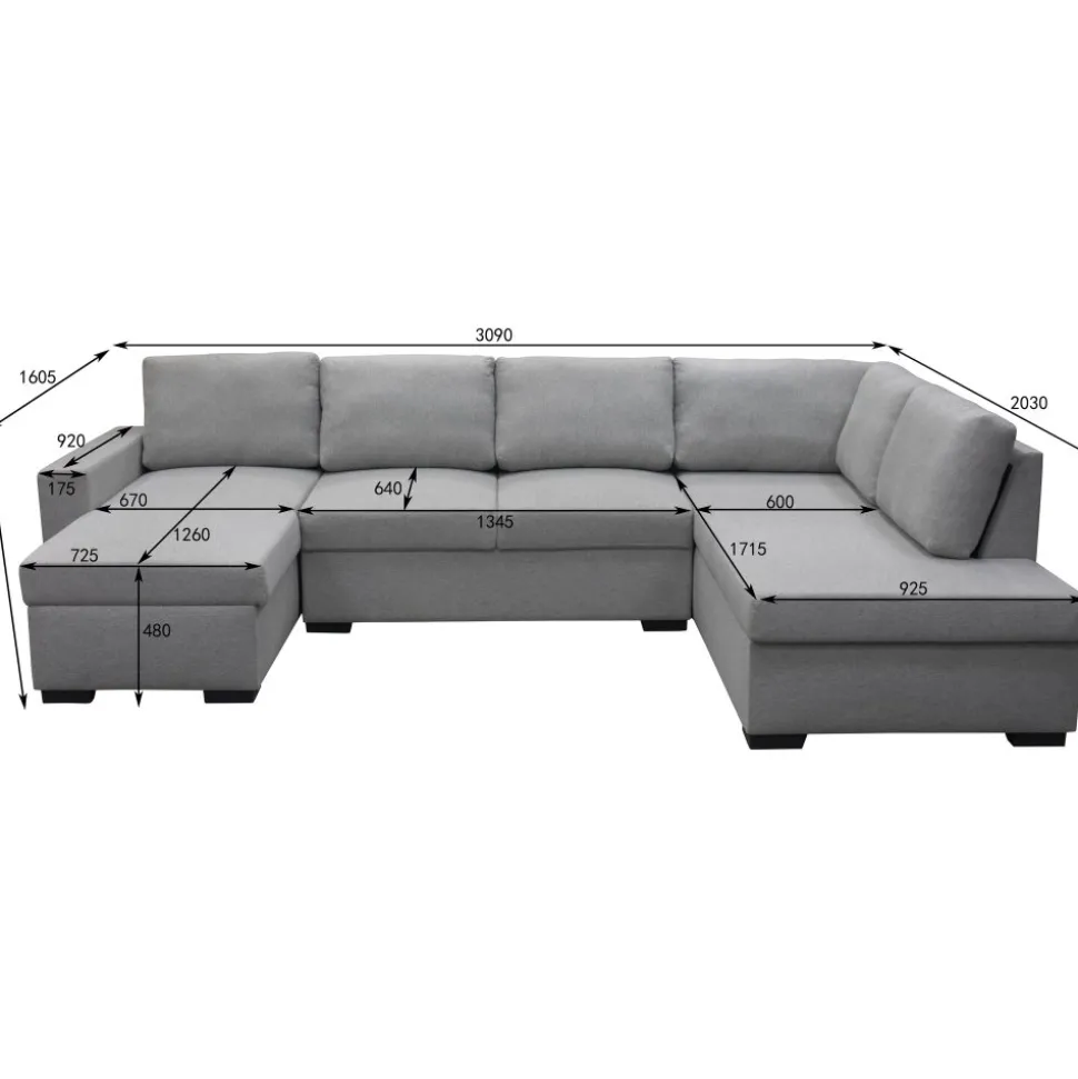 Soffa 309 cm ljusgrå - Solna + Fläckborttagare för möbler