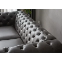Soffa chesterfield 3-sits 219 cm svart konstläder + Fläckborttagare för möbler