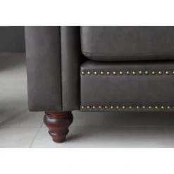 Soffa chesterfield 3-sits 219 cm svart konstläder + Fläckborttagare för möbler