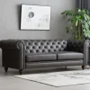 Soffa chesterfield 3-sits 219 cm svart konstläder + Textilrengöring för möbler
