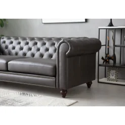 Soffa chesterfield 3-sits 219 cm svart konstläder + Textilrengöring för möbler