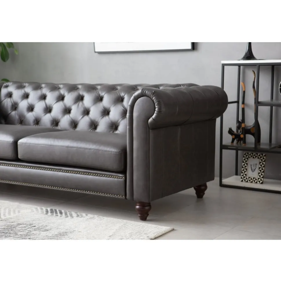 Soffa chesterfield 3-sits 219 cm svart konstläder + Textilrengöring för möbler