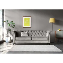 Soffa chesterfield 3-sits grå - Henry + Textilrengöring för möbler