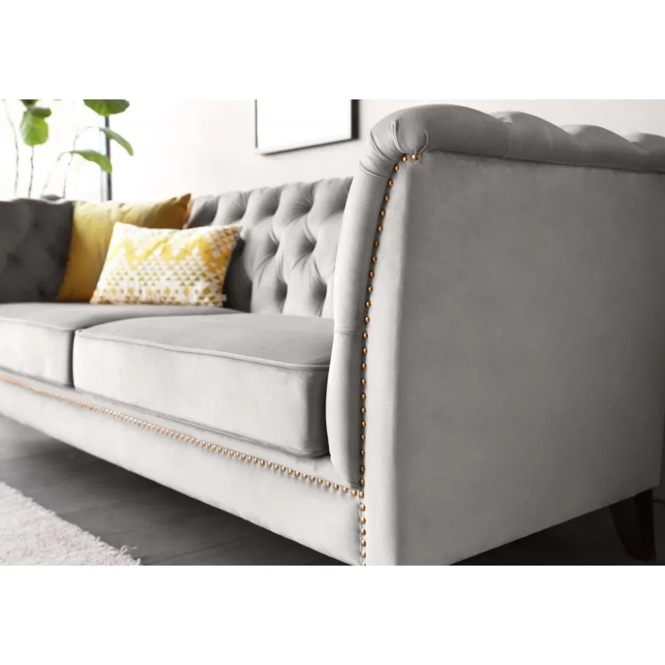 Soffa chesterfield 3-sits grå - Henry + Textilrengöring för möbler