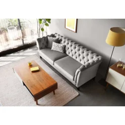 Soffa chesterfield 3-sits grå - Henry + Fläckborttagare för möbler