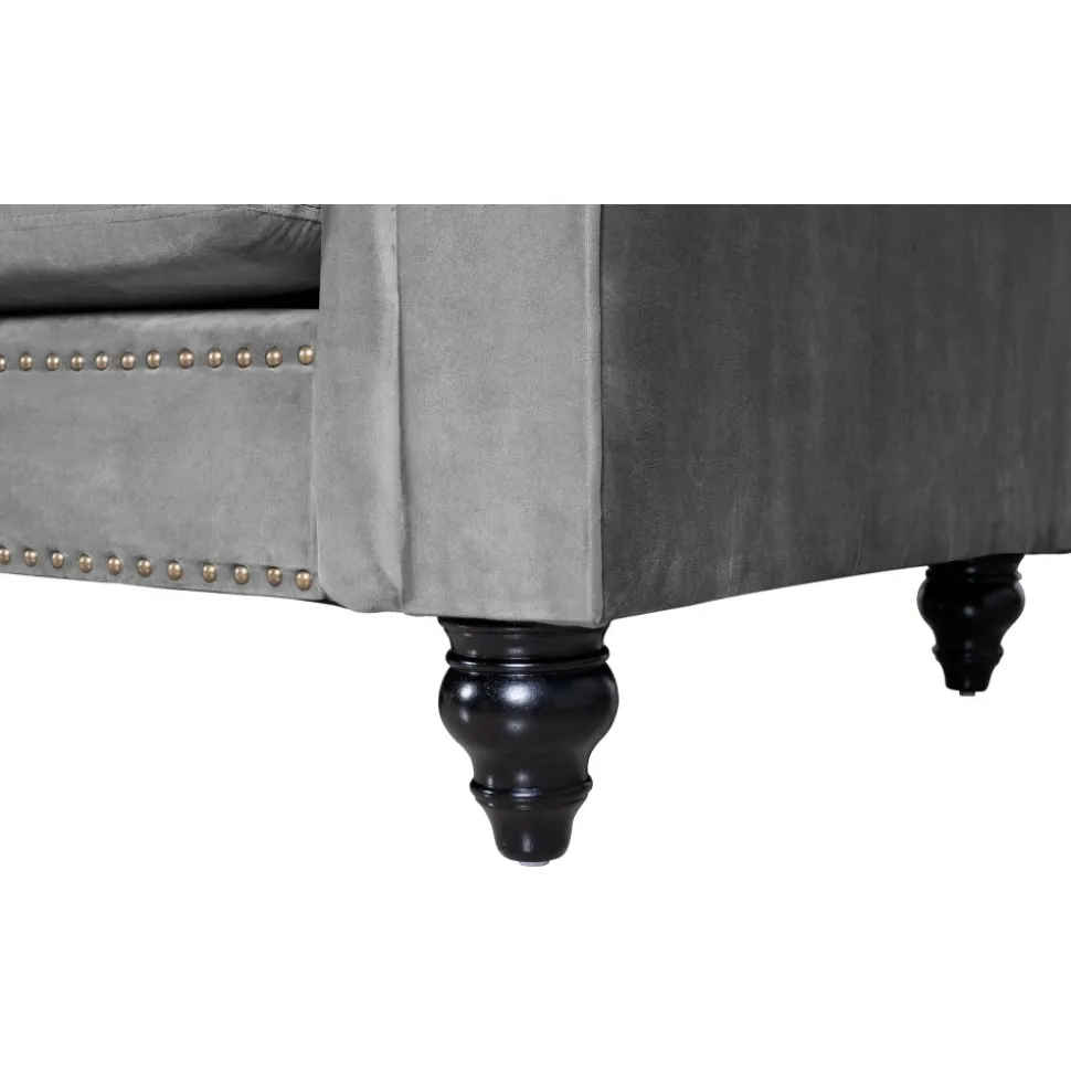 Soffa chesterfield 3-sits grå 219 cm lång + Textilrengöring för möbler
