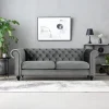 Soffa chesterfield 3-sits grå 219 cm lång