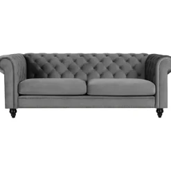Soffa chesterfield 3-sits grå 219 cm lång