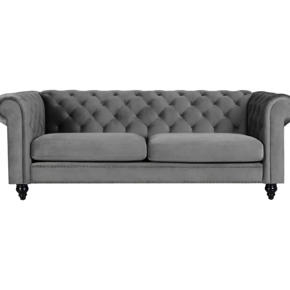 Soffa chesterfield 3-sits grå 219 cm lång