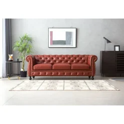 Soffa chesterfield 3-sits i brun PU - Charles