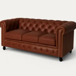 Soffa Chesterfield 3-sits i brunt Skinn + Textilrengöring för möbler