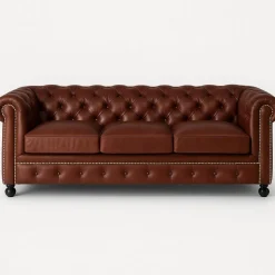 Soffa Chesterfield 3-sits i brunt Skinn