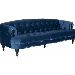 Soffa chesterfield 3-sits soffa i blå sammet