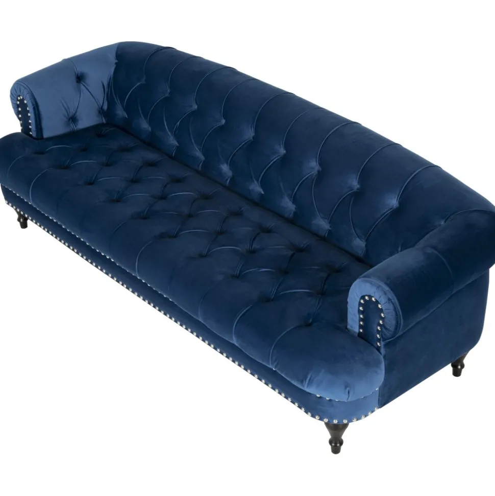 Soffa chesterfield 3-sits soffa i blå sammet