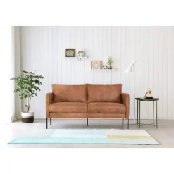 Soffa i brunt ecoläder 156 cm + Textilrengöring för möbler